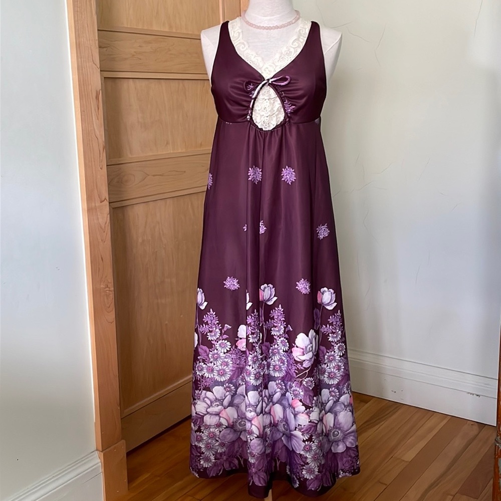 Vintage Giorgie Girl 70’s Long Purple Floral Boho Hippie Dress, Size M
